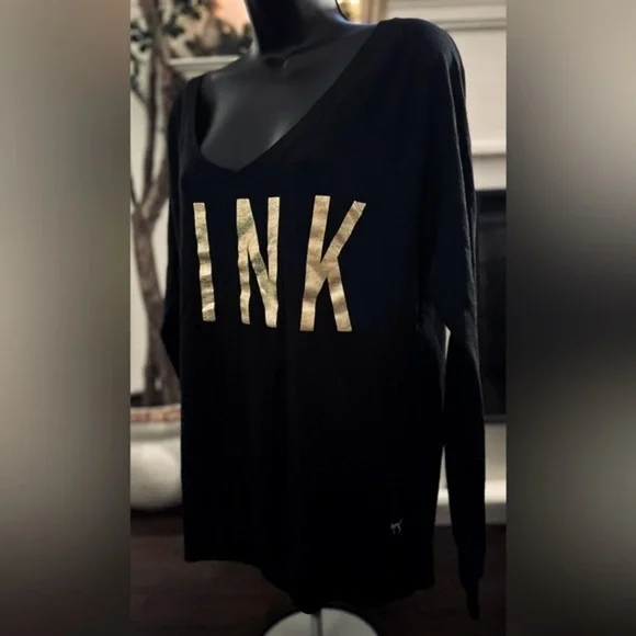 Victoria’s Secret PINK black and gold long sleeve T-shirt, size Small - Picture 3 of 7